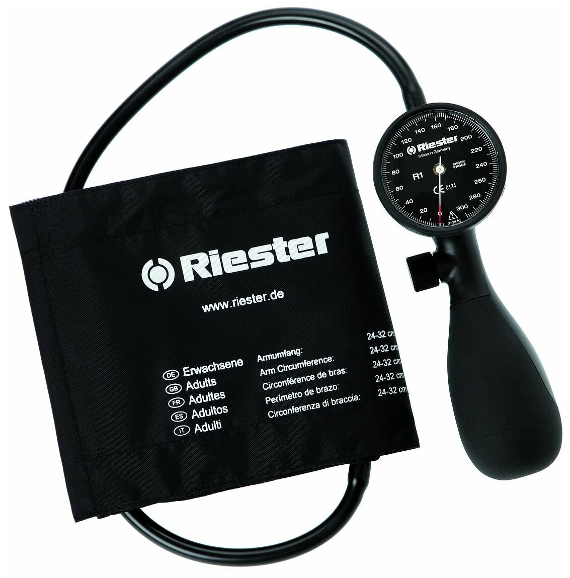 Riester Тонометр механический (анероидный) shock-proof, черный, 1 шланговый, манжета стандарт 1250-107 R1