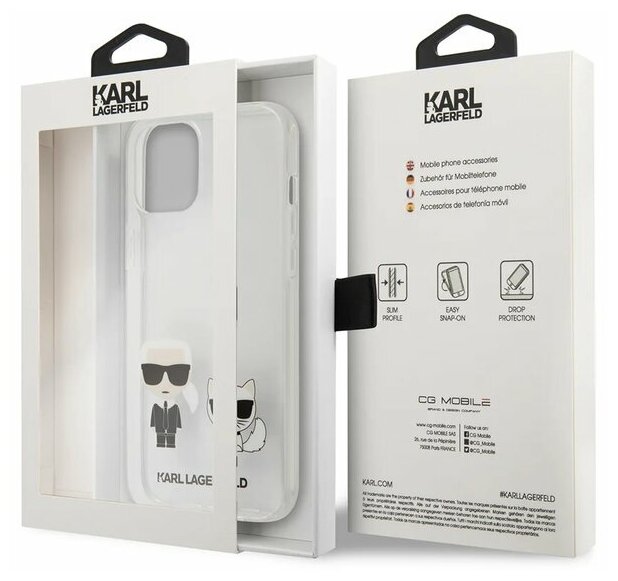 Lagerfeld для iPhone 12 Pro Max (6.7) чехол PC/TPU Ikonik Karl & Choupette Hard Transp, шт