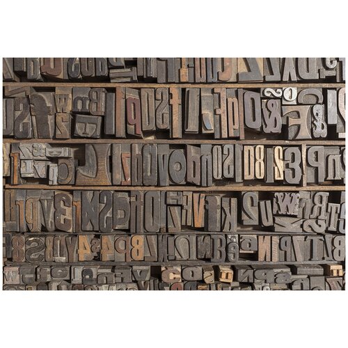 Фотообои Уютная стена Деревянный алфавит 3D 400х270 см Виниловые Бесшовные (единым полотном)