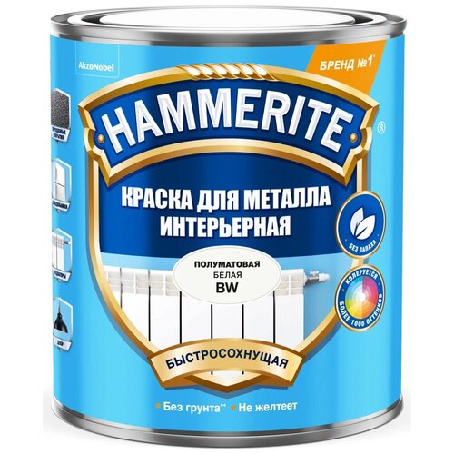 Hammerite для металла интерьерная полуматовая белый 0.9 л 1.2 кг