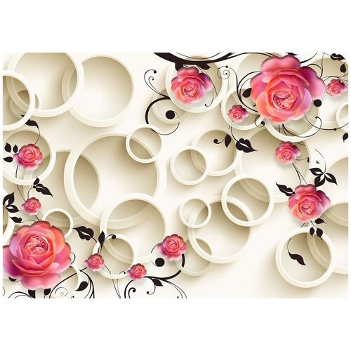 Розовые розы и кольца 3D - Виниловые фотообои, (211х150 см)