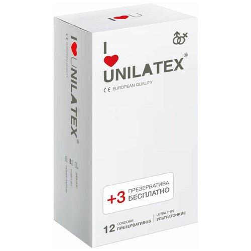 Ультратонкие презервативы Unilatex Ultra Thin - 12 шт. + 3 шт. в подарок