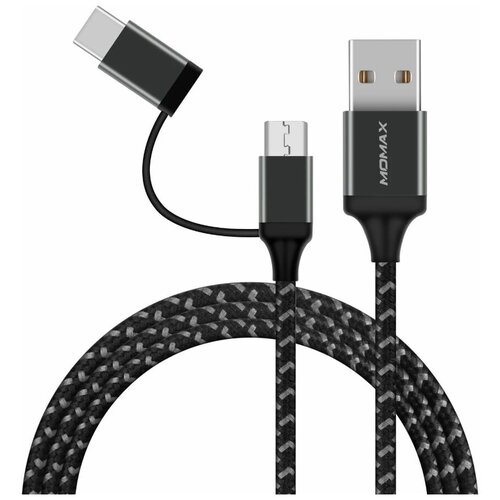 Кабель Momax Go Link 2 in 1 UBS to Type-C + MicroUSB Fast Charge 3A Cable 1m Dark Gray (DTC11AD)