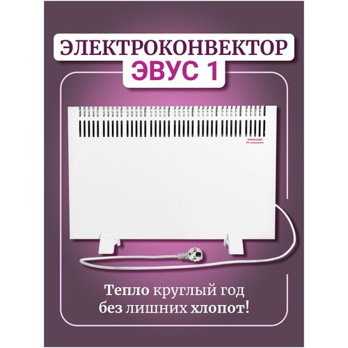 Обогреватель конвектор, электрообогреватель с терморегулятором настенный, напольный, конвектор эвус 1,0 кВт термостат, 10 кв. м, 1000 Вт.