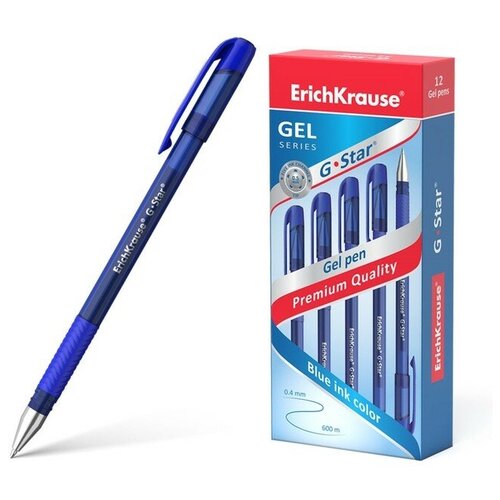 Купить Ручка гелевая Erich Krause G-Star, узел 0.5 мм, чернила синие, грип-зона из резины, длина письма 600 метров, Qwen