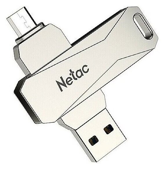 Флеш Диск Netac U381 64Gb , USB3.0+microUSB, металлическая