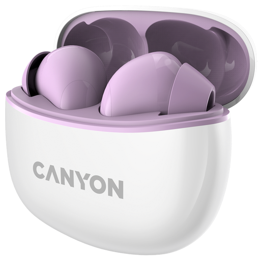 Наушники Canyon CNS-TWS5PU беспроводные, вкладыши, с микрофоном, TWS, Bluetooth, фиолетовый — фото 1