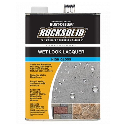 Лак для камня и бетона с эффектом мокрого камня ROCKSOLID HIGH GLOSS WET LOOK LACQUER Прозрачный высокоглянцевый 3,78 л