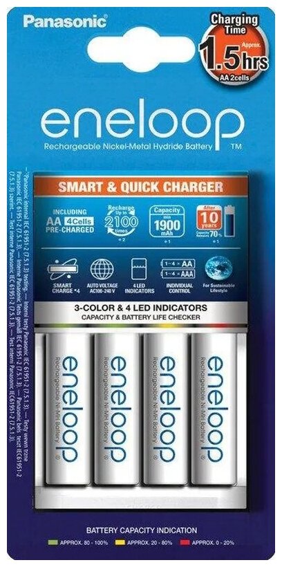 Зарядное устройство Panasonic Smart-Quick Charger Eneloop 4AA Ni-Mh (K-KJ55MCC40E) - фото №6