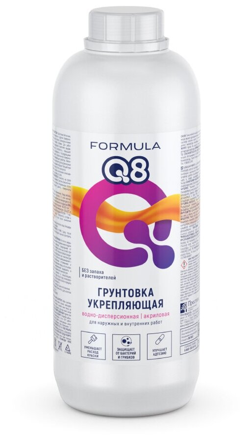 фото Грунтовка воднодисперсионная, акриловая, Formula Q8, проникающая, 1 л