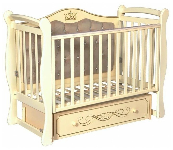 Кровать детская "Olivia 1" автостенка, универсальный маятник, мягкая спинка (слоновая кость)