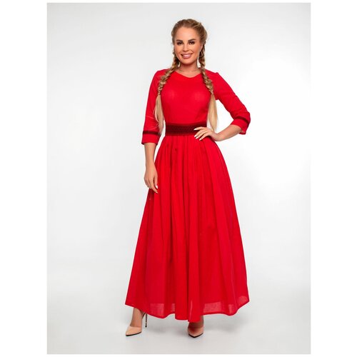 Платье женское красное с пышной юбкой праздничное в пол свадебное в русском стиле Надежда, 44 размер
