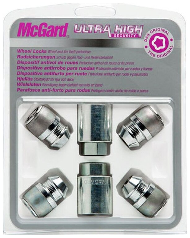 Гайки-секретки McGard 34195SL для Hyundai, Kia, Mazda M12x1.5 L35mm S21mm, конус, усиленные, 4 гайки 2 ключа