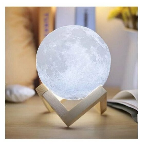 Светильник-ночник 3D-шар Луна на деревянной подставке с пультом управления, 15 см - фотография № 2