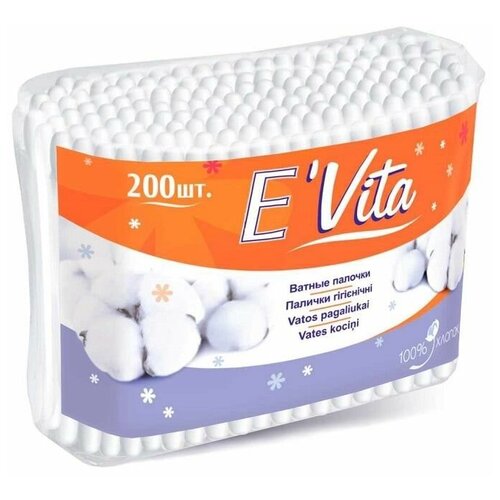 Купить Bella Ватные палочки E`Vita в полиэтиленовой упаковке 200 шт, хлопок, Ватные палочки и диски