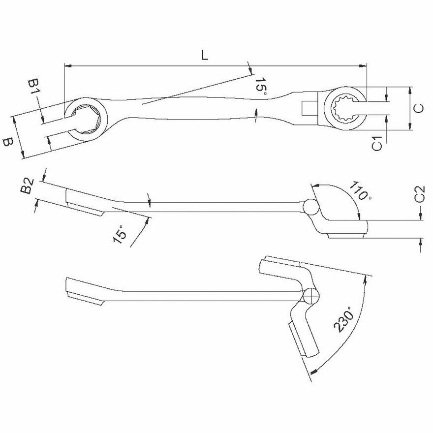 Licota AWT-FXF0606 Ключ разрезной с полукарданом 6х6 мм - фото №2
