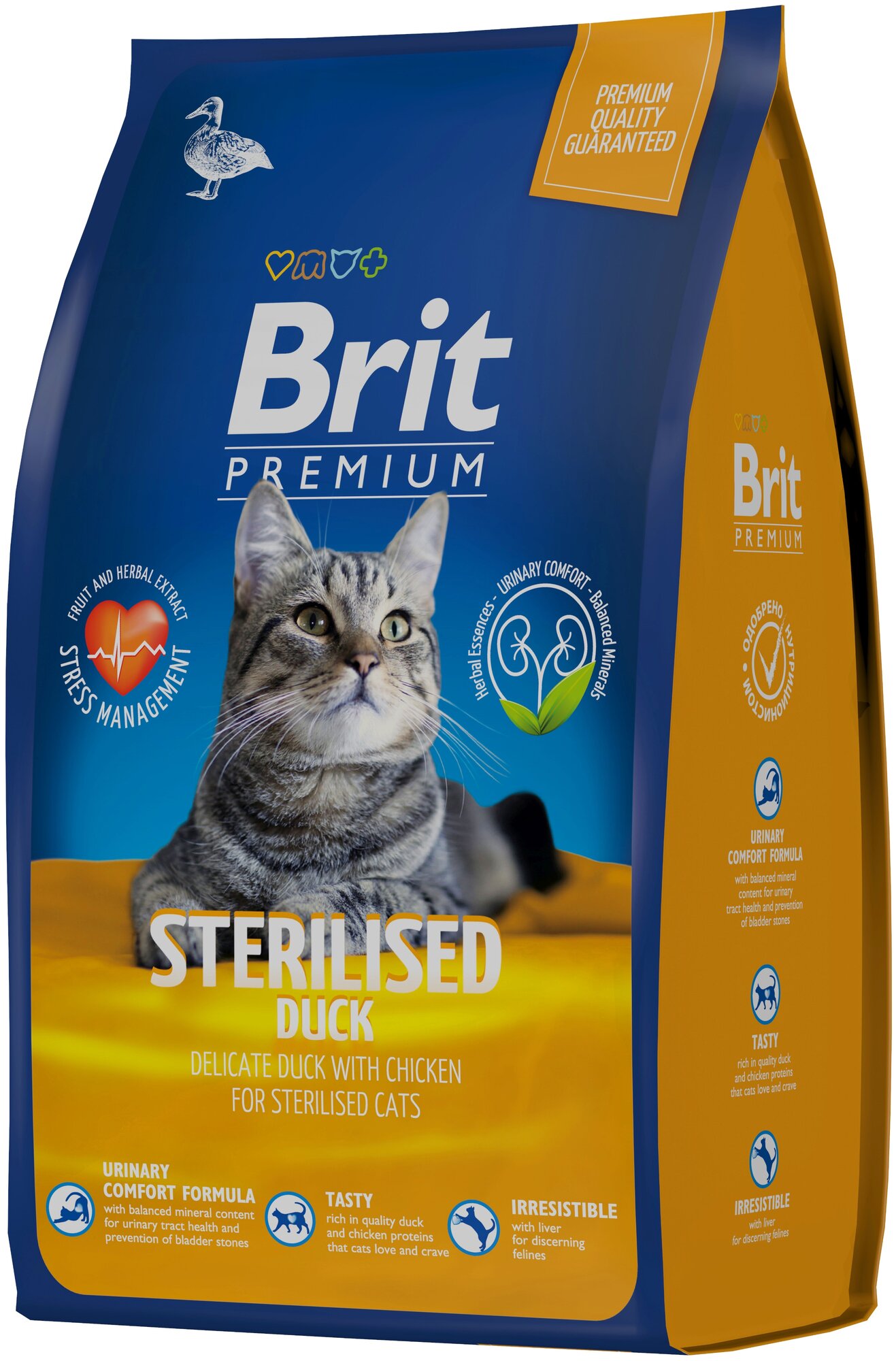 Сухой корм для стерилизованных кошек Brit Premium Sterilised с уткой и курицей