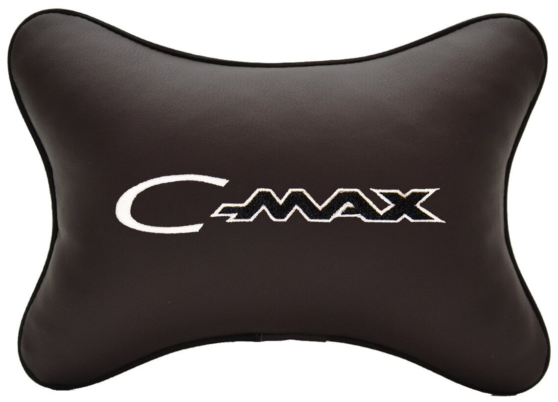 Автомобильная подушка на подголовник экокожа Coffee с логотипом автомобиля FORD C-Max