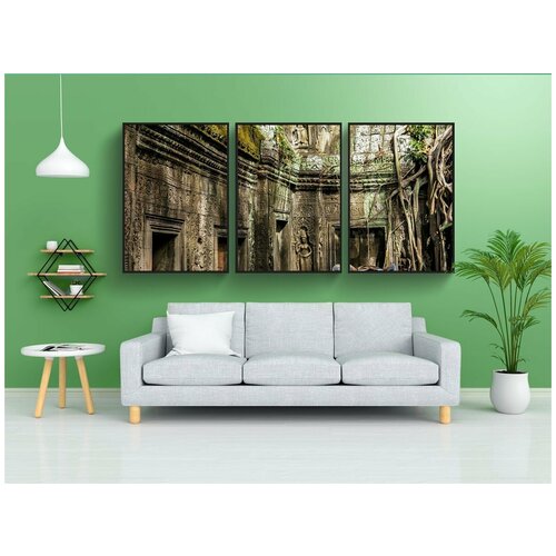 фото Набор модулных постеров для интерьера "тигр, храм, джунгли" 60x90 см. в тубусе, без рамки lotsprints