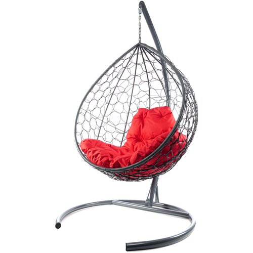 Подвесное кресло M-Group капля ротанг серое, красная подушка