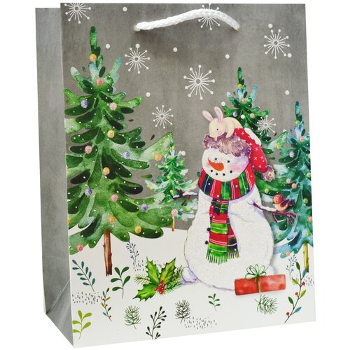 фото Пакет подарочный, снеговичок в новогоднем лесу, с блестками, 23*18*10 см, 1 шт. дон баллон