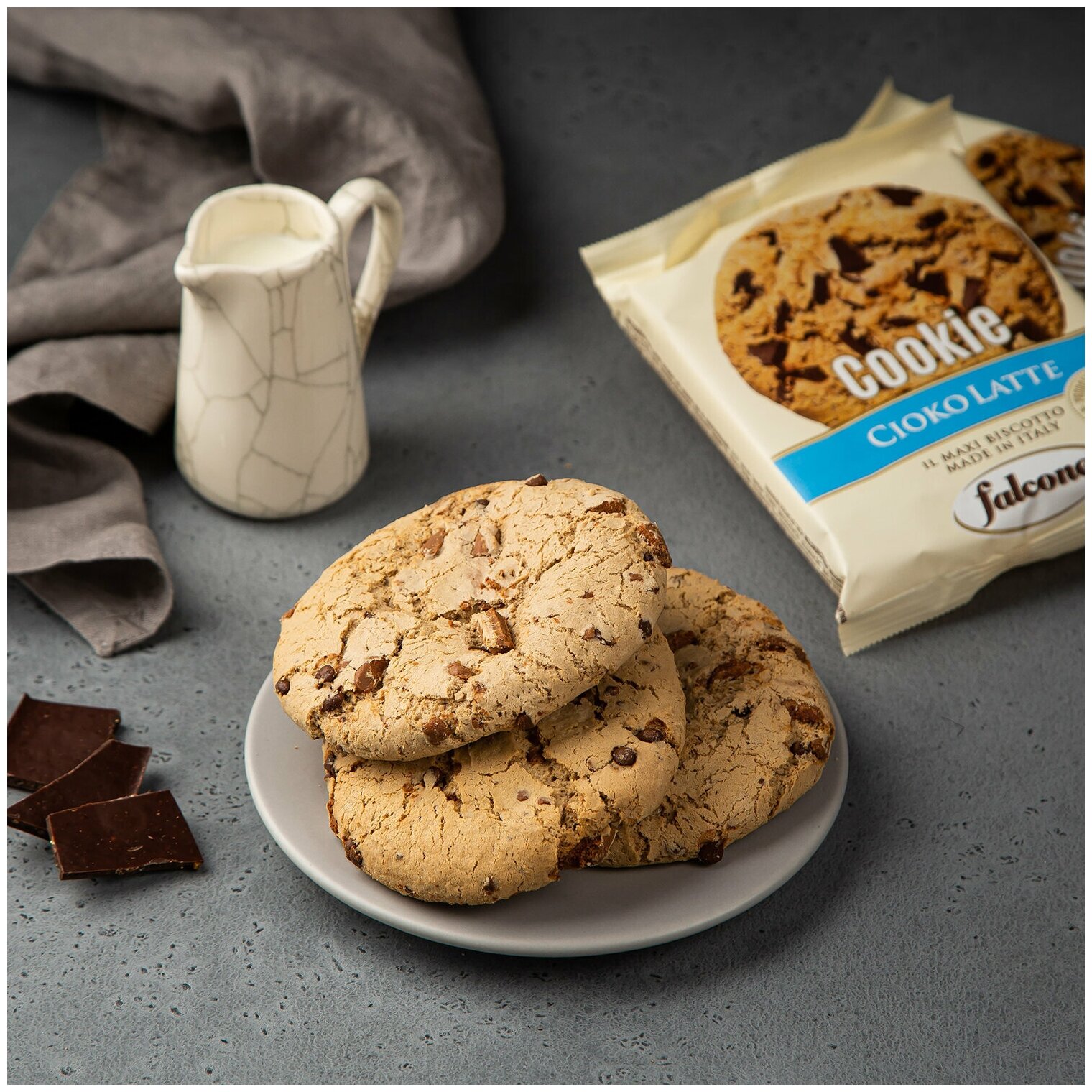 Печенье сахарное Cookies с молочным шоколадом "falcone" 200г - фотография № 3