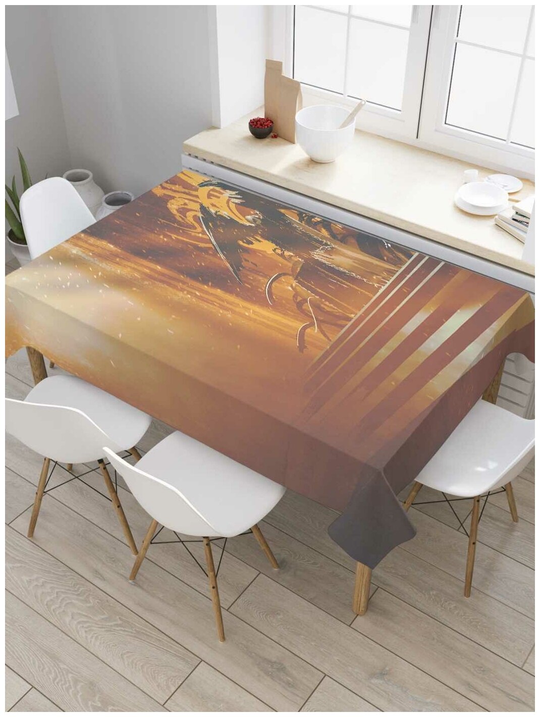 Скатерть прямоугольная JoyArty на кухонный стол "Врата ада" из оксфорда, 120x145 см