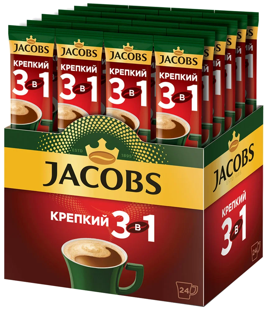 Напиток кофейный растворимый JACOBS 3 в 1 Крепкий, 13,5г х 24 шт