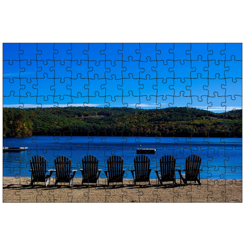 фото Магнитный пазл 27x18см."пляж, озеро, стулья" на холодильник lotsprints
