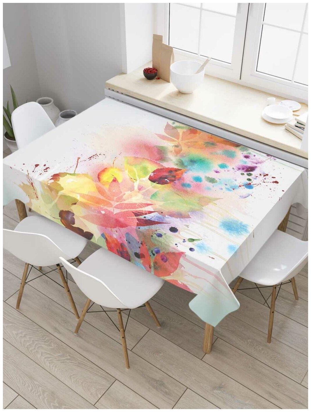 Скатерть прямоугольная JoyArty на кухонный стол "Листья в красках" из оксфорда, 120x145 см