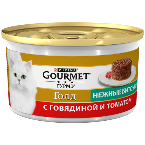 Влажный корм GOURMET Gold Нежные биточки для кошек, говядина с томатом 12шт.*85г