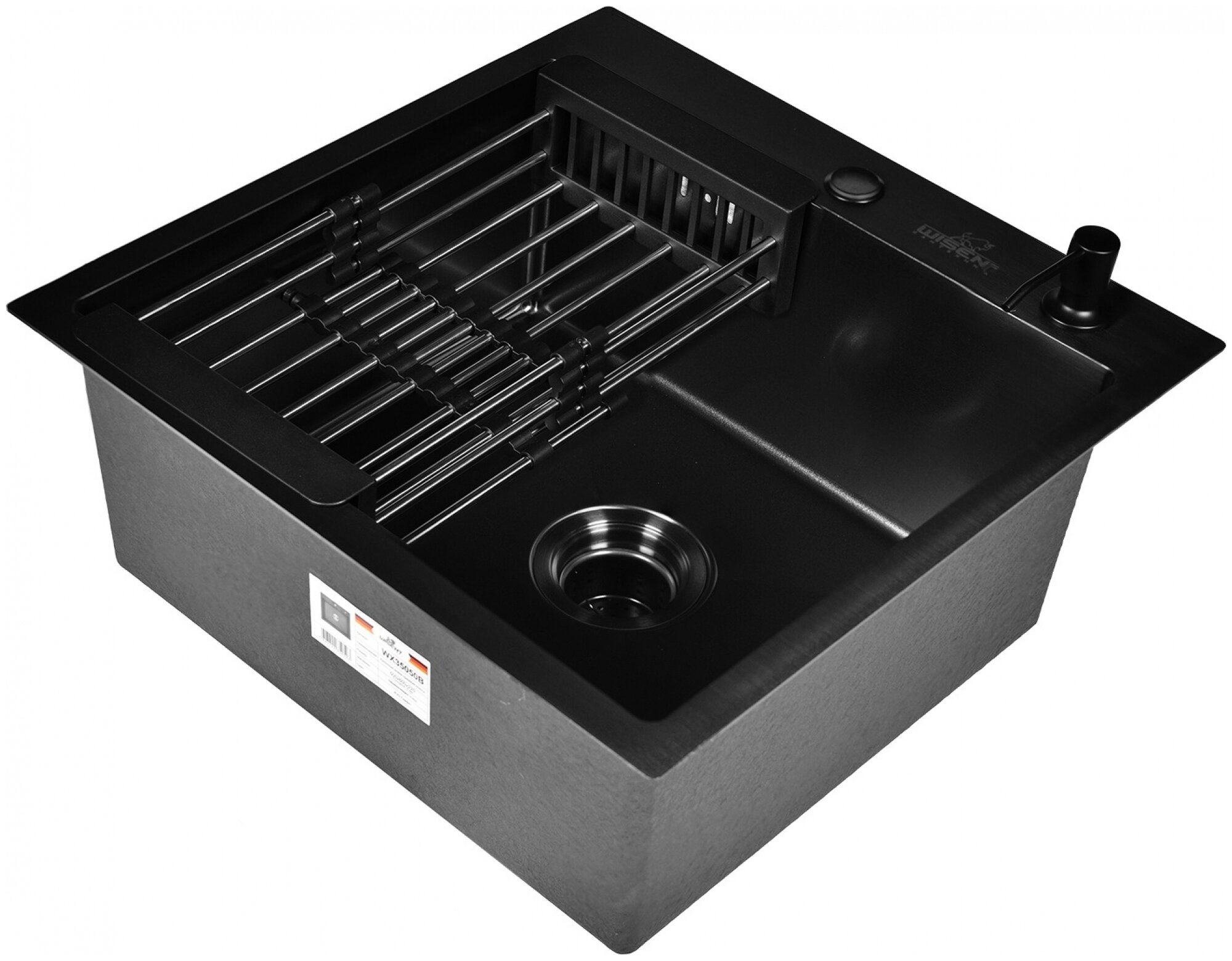 Комплект кухонная мойка из нержавеющей стали WISENT WX 5050B с PVD покрытием (50х50см) с коландером и дозатором. - фотография № 15
