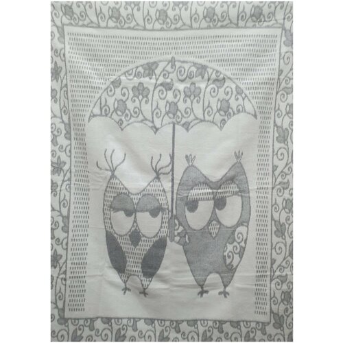 Одеяло байковое 100х118 рис. Две совы под зонтиком (серый) 16-30