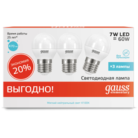 Упаковка светодиодных ламп 3 шт. gauss Elementary 53227T, E27, G45, 7 Вт, 4100 К