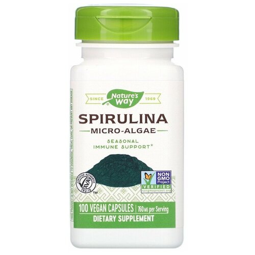 Nature's Way Spirulina Micro Algae (спирулина микроводоросли) 380 мг 100 веганских капсул