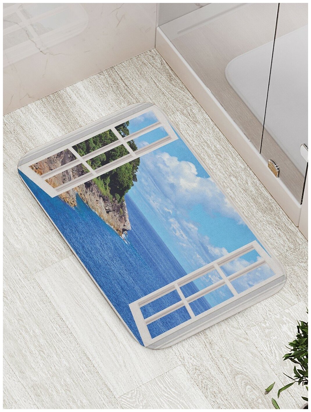 Коврик JoyArty противоскользящий "Облачное окно" для ванной, сауны, бассейна, 77х52 см