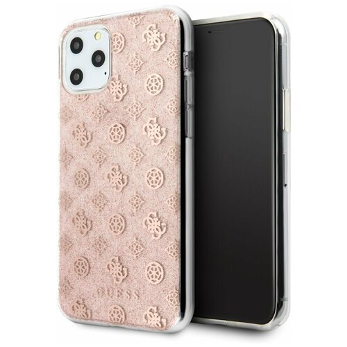 фото Пластиковый чехол-накладка для iphone 11 pro guess 4g peony hard pc/tpu glitter, розовый (guhcn58tperg)