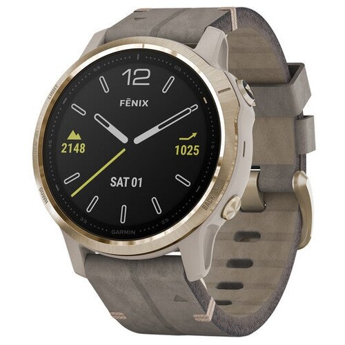 Умные часы Garmin Fenix 6S Sapphire Light Gold with Gray Leather Band 010-02159-39 умные часы garmin fenix 7 pro – sapphire solar edition carbon gray dlc titanium with black band