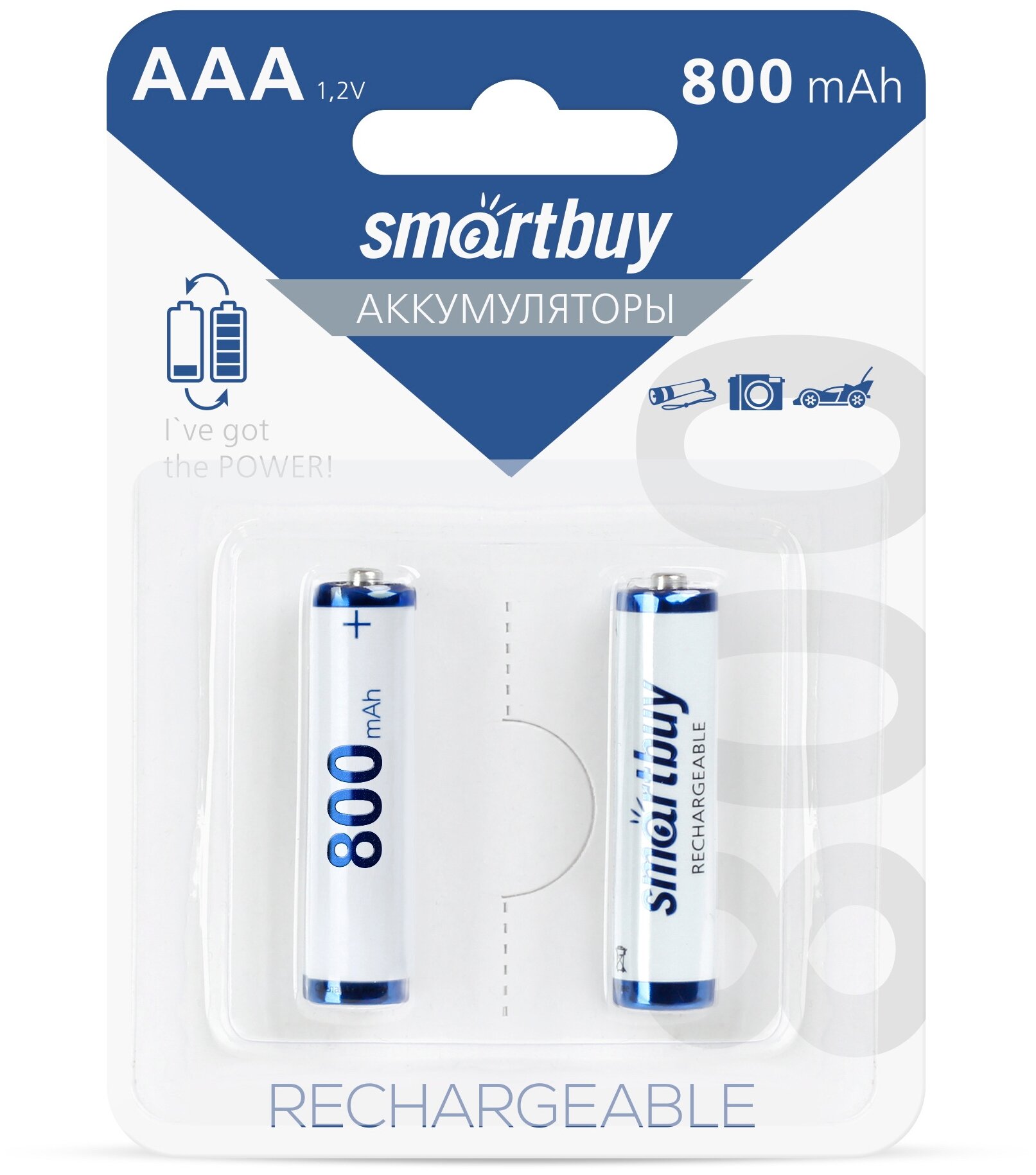 Аккумулятор Smartbuy SBBR-3A02BL800 (1.2v, 800mAh) NiMh, Size "aaa" (уп. 2 шт)