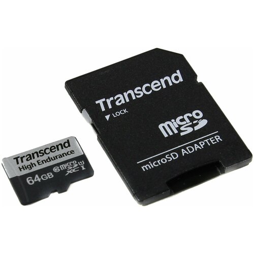 Карта памяти Transcend microSDXC 64 ГБ Class 10, V10, A1, UHS-I, R/W 95/45 МБ/с, адаптер на SD, 1 шт., черный карта посещаемости записывающие карты для офиса записывающие часы ежемесячная запись время компании