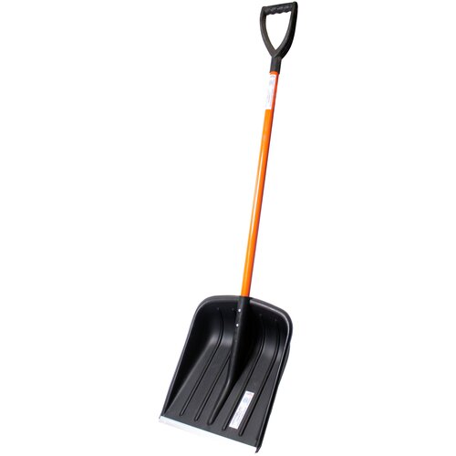 Лопата для уборки снега 443*371*193 в сборе с алюминиевым резцом и алюминиевым оранжевым черенком с ручкой