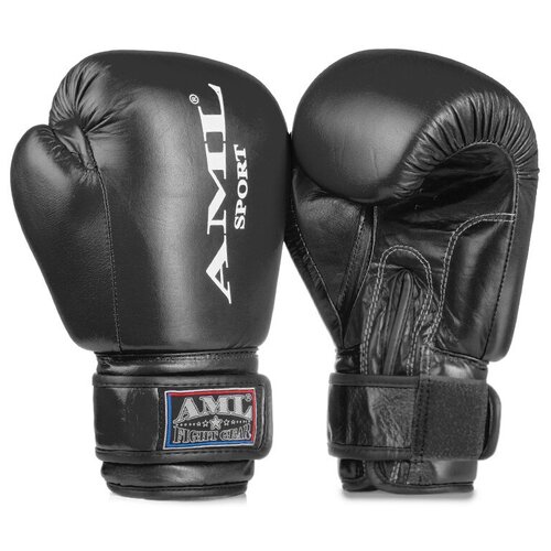 Перчатки боксерские AML Sport кожа, черные (12 унций) боксерские перчатки aml fight черные 12 унций