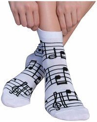 Женские носки с принтом LAMBONIKA Нотики, цвет: белый, черный, размер: 35-37