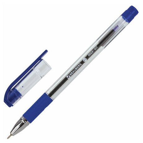 Ручка шариковая масляная с грипом BRAUBERG "Max-Oil", синяя, игольчатый узел 0,7 мм, линия письма 0,35 мм, 12 шт