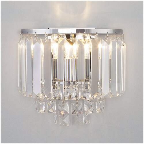 фото Настенное бра eurosvet torreta 10121/2 хром/прозрачный хрусталь strotskis (10105/2), хром, e14