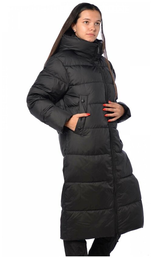 куртка  EVACANA зимняя, удлиненная, ветрозащитная, манжеты, съемный мех, карманы, капюшон, размер 44, черный