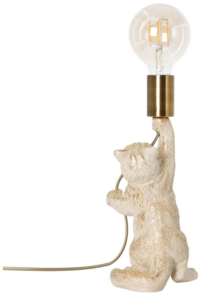 Настольная лампа светильник из мрамора BOGACHO Кот Люмен 42 см кремового цвета с золотой поталью - лампа в комплекте - фотография № 6