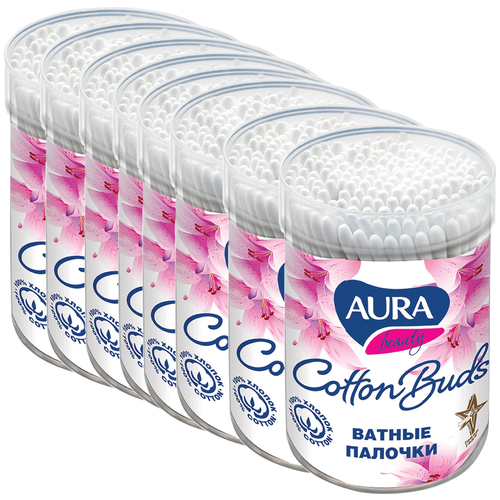 Ватные палочки Aura Beauty Cotton buds, белый, 100 шт., 8 уп., банка