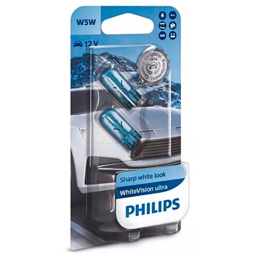 фото Лампа philips whitevision ultra w5w 12v-5w (w2.1x9.5d) 2шт 12961wvub2
