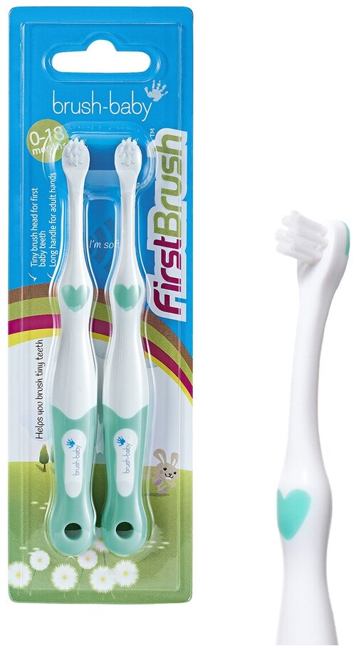 Brush-Baby FirstBrush зубная щетка 0-18 мес, 2 шт, бирюзовая